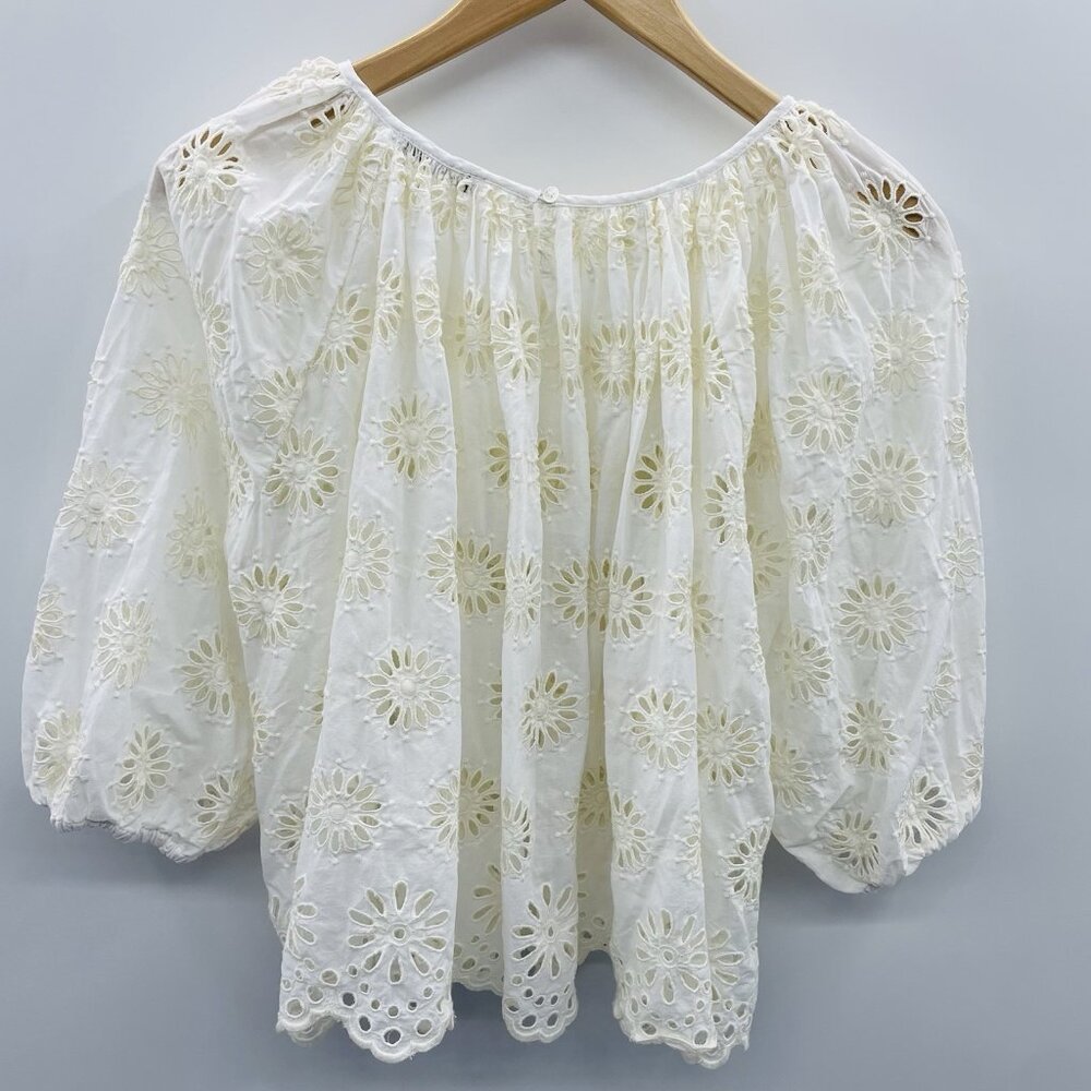 Madewell Womens Size Small Embroidered Shirred Puff Sleeve Top Floral Eyelet 333 - Picture 7 of 11